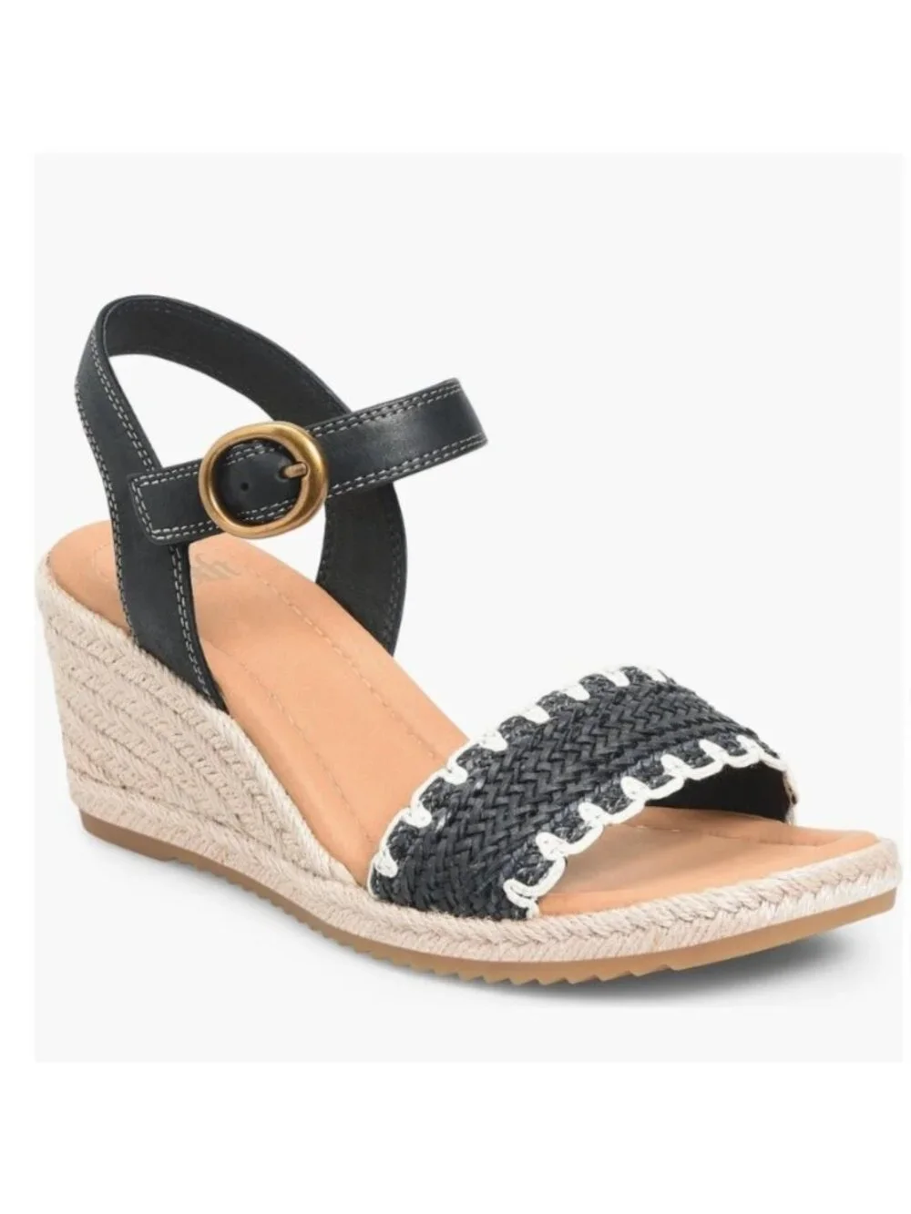 Sofft Inez Low Wedge Sandals Black Leather Summer Espadrilles Women Size 10